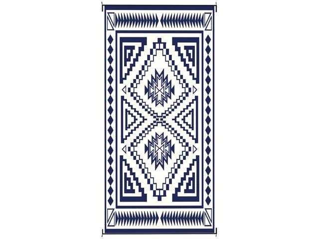 Aosom Reversible Outdoor Rug, Waterproof Plastic Straw with Carry Bag, 9' x 18', Blue & White Square Patchwork