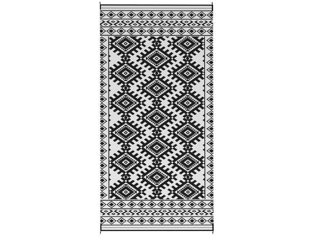 Aosom Reversible Outdoor Rug, Waterproof Plastic Straw with Carry Bag, 9' x 18', Black & White Rhombus Border