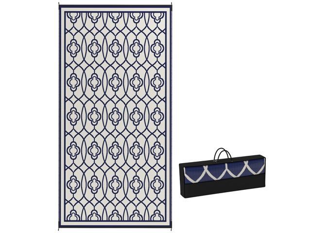Aosom Reversible Outdoor Rug, Waterproof Plastic Straw with Carry Bag, 9' x 18', Blue & White Lantern