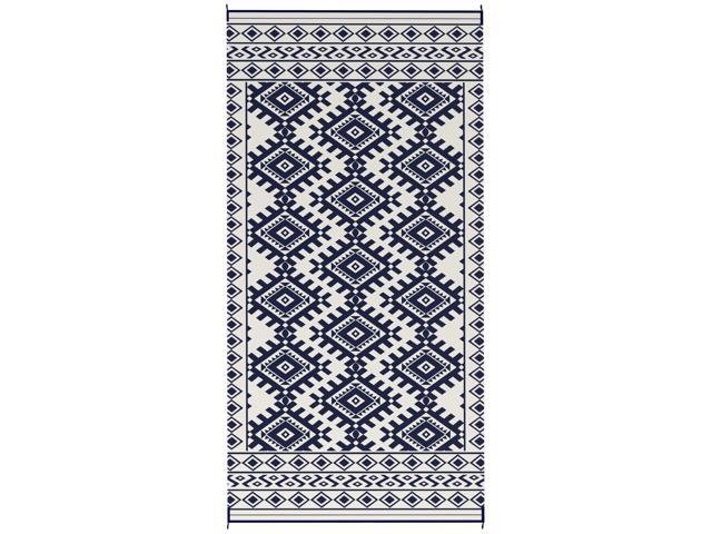 Aosom Reversible Outdoor Rug, Waterproof Plastic Straw with Carry Bag, 9' x 18', Blue & White Rhombus Border
