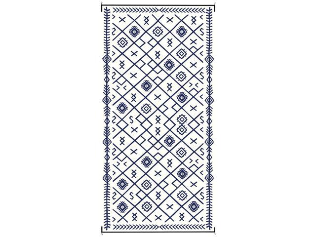 Aosom Reversible Outdoor Rug, Waterproof Plastic Straw with Carry Bag, 9' x 18', Blue & White Rhombus