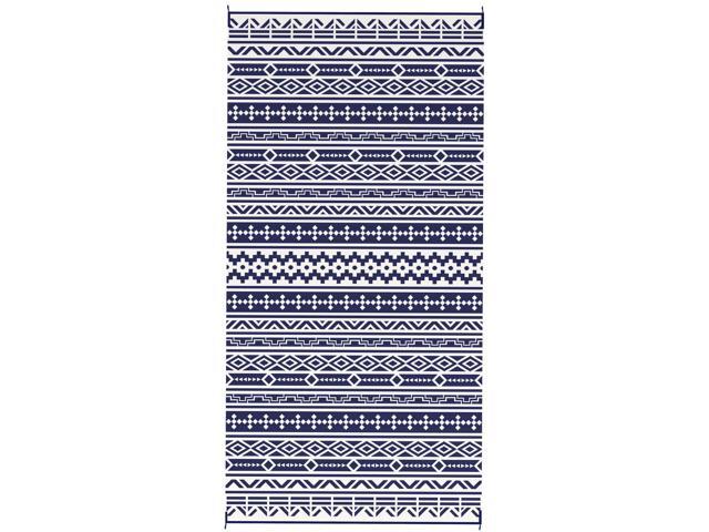 Aosom Reversible Outdoor Rug, Waterproof Plastic Straw with Carry Bag, 9' x 18', Blue & White Geometric Wall