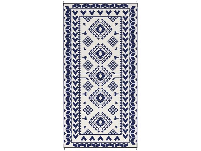 Aosom Reversible Outdoor Rug, Waterproof Plastic Straw with Carry Bag, 9' x 18', Blue & White Rhombus Patchwork