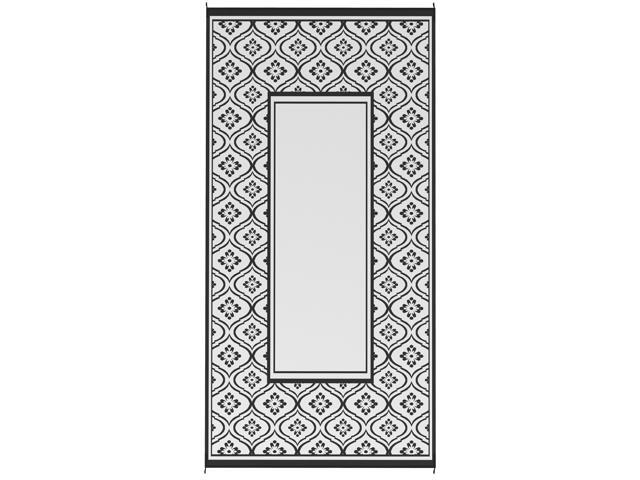 Aosom Reversible Outdoor Rug, Waterproof Plastic Straw with Carry Bag, 9' x 18', Black & White Gourd Border