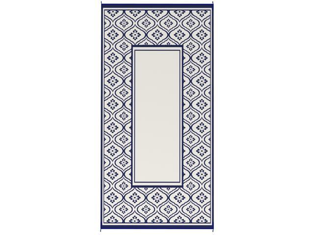 Aosom Reversible Outdoor Rug, Waterproof Plastic Straw with Carry Bag, 9' x 18', Blue & White Gourd Border