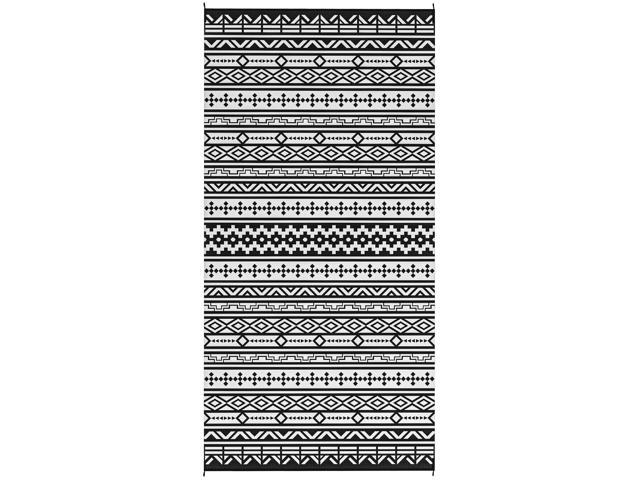 Aosom Reversible Outdoor Rug, Waterproof Plastic Straw with Carry Bag, 9' x 18', Black & White Geometric Wall