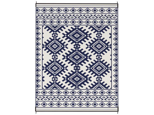 Aosom Reversible Outdoor Rug, Waterproof Plastic Straw with Carry Bag, 9' x 12', Blue & White Rhombus Border