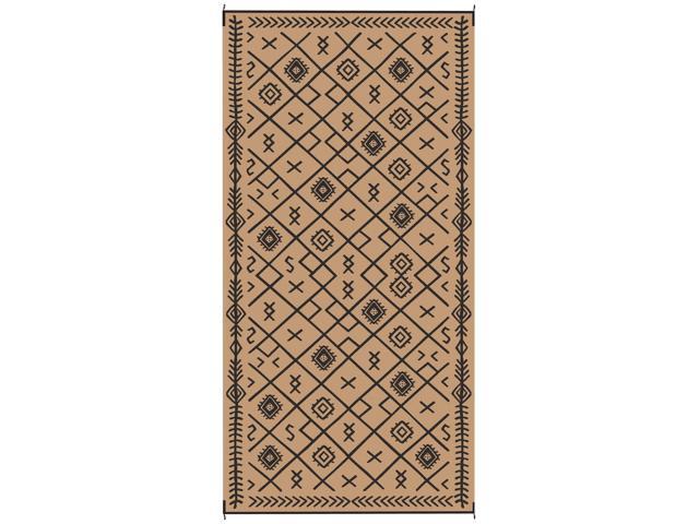 Aosom Reversible Outdoor Rug, Waterproof Plastic Straw with Carry Bag, 9' x 18', Black & Brown Rhombus