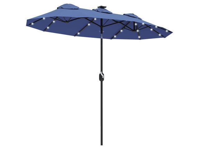 Aosom Double-sided Patio Umbrella, 9.7' Outdoor Umbrella with Tilt and Crank, LED Solar Light and 12 Ribs, Navy Blue