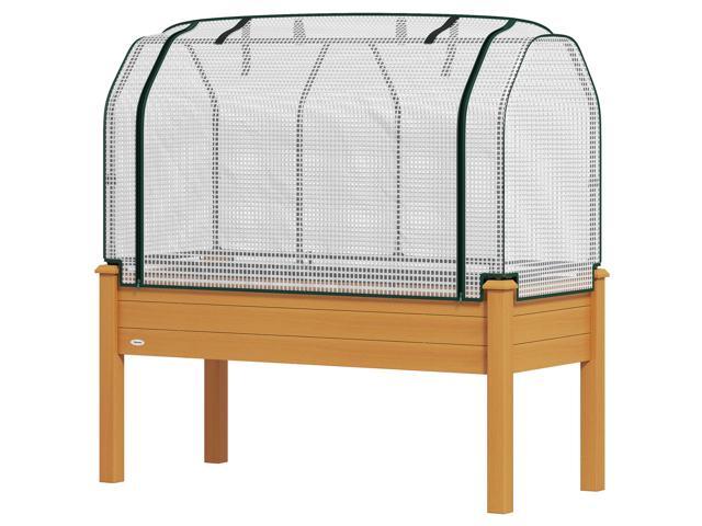 Aosom Raised Garden Bed with PE Greenhouse Cover Outdoor Planter Box for Herbs and Vegetables, 48 x 22 x 46 inch, Sand