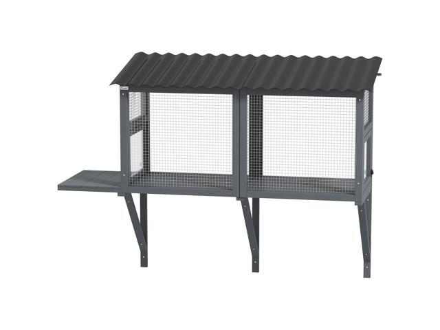 Aosom Wooden Cat Catio, Outdoor Cat Enclosure Window Perch with Jumping Platform, for Safely Enjoying Outdoor Sights, Gray