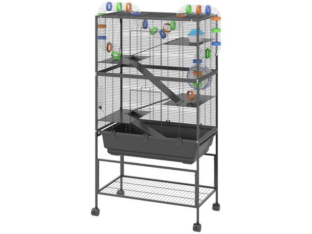 Aosom 5 Tier Hamster Cage, Rolling Rat Cage with Deep Tray, Storage Shelf, Big Exercise Wheel, Hut, Tube System