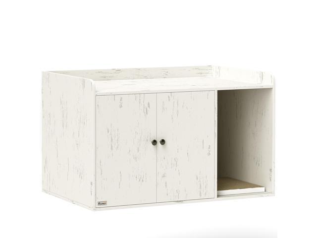 Aosom 32' Cat Litter Box Enclosure with Scratching Mat, Cat Entrance, Fit Most of Cat and Litter Box, Distressed White