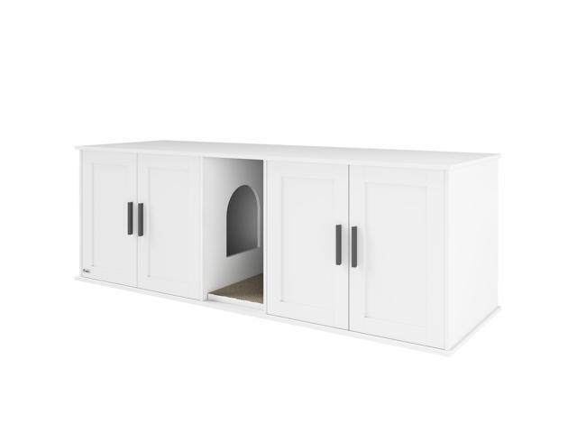 Aosom Cat Litter Box Enclosure with Double Room, Scratching Mat for 2 Cats, 57' x 19' x 20', White