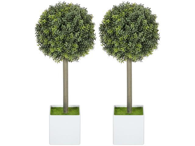 Aosom Lifelike Artificial Plants Set of 2, Fake Boxwood Topiary Balls with 114 PE Leaves for Home or Office Decor, Green
