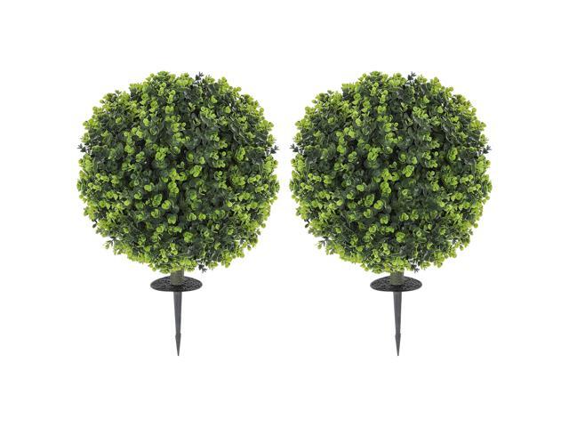 Aosom 2 Pack 1.3ft Artificial Ball Eucalyptus Topiary with Ground Stake, UV Resistant Faux Greenery for Indoor Outdoor
