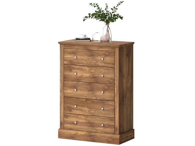 Aosom 31' Wide Farmhouse Chest of Drawers with 5 Drawers, Dresser for Bedroom with Wood Top for Living Room, Brown