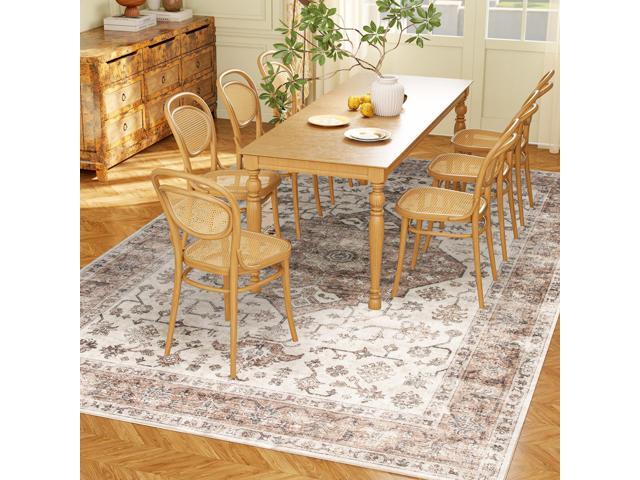 Aosom 8x10 Area Rug, Vintage Machine Washable Rug, Non-Slip Floor Carpet for Living Room, Bedroom, Dining Room, Tan