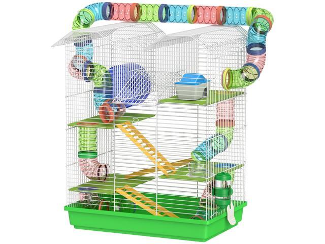 Aosom 18.5' 5 Tier Hamster Cage with Tubes and Tunnels, Small Animal Cage, Rat Gerbil Cage with Water Bottle, Food Dish, Exercise Wheel, Green