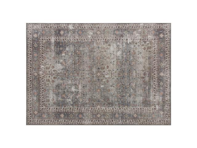 Aosom Machine Washable Area Rug 8x10, Non-Slip Traditional Floor Cover Foldable Carpet for Living Room, Dark Mixed-Brown