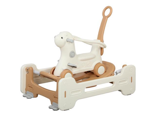 AosomQaba 5 in 1 Kids Rocking Horse with Detachable Base, Safety Guardrails, Footrests, Push Handle for Ages 1-3, Brown