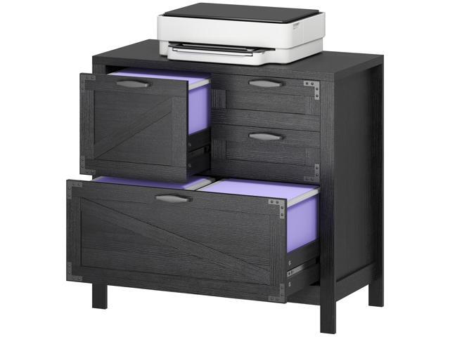 Aosom Lateral Filing Cabinet, Farmhouse File Cabinet with 4 Drawers, Fit Letter/A4/Legal Hanging Files, Black