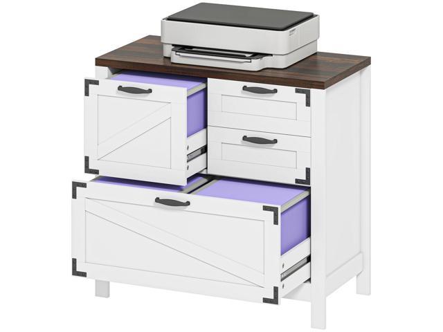 Aosom Lateral Filing Cabinet, Farmhouse File Cabinet with 4 Drawers, Fit Letter/A4/Legal Hanging Files, White