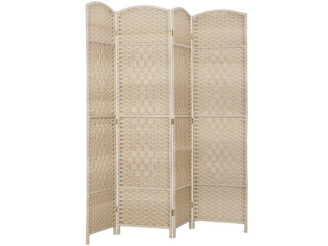 Aosom Folding Room Divider Screen 4 Panel 6' Tall Privacy Screen Freestanding Wood Partition for Home Office, Washed Oak
