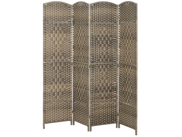 Aosom Folding Room Divider Screen 4 Panel 6' Tall Privacy Screen Freestanding Wood Partition for Home Office, Dark Rustic Oak