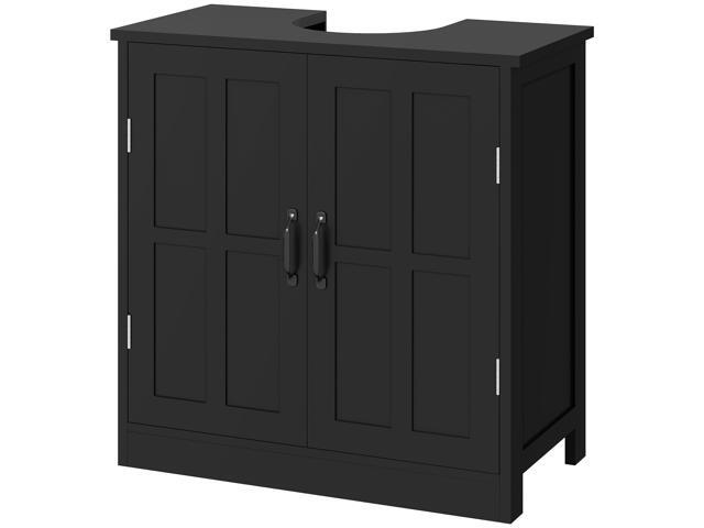 Aosom Bathroom Sink Cabinet, Pedestal Sink Cabinet with Adjustable Shelf, Black