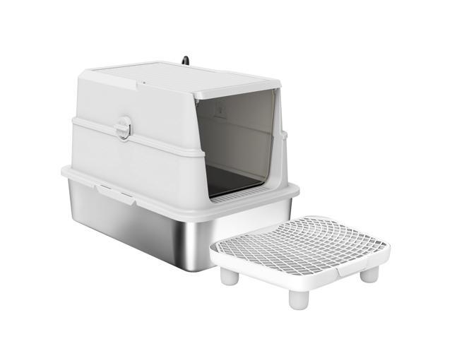 Aosom Extra Large Stainless Steel Cat Litter Box for Big Cats with Flip Cover, High-Sided Enclosure & Scoop