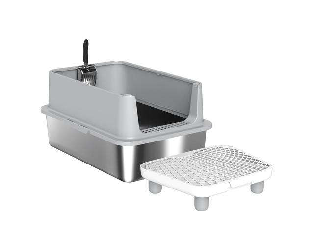 Aosom Extra Large Stainless Steel Cat Litter Box with Scoop & Pad, Anti-Urine Leakage, Easy Cleaning, Non-Sticky