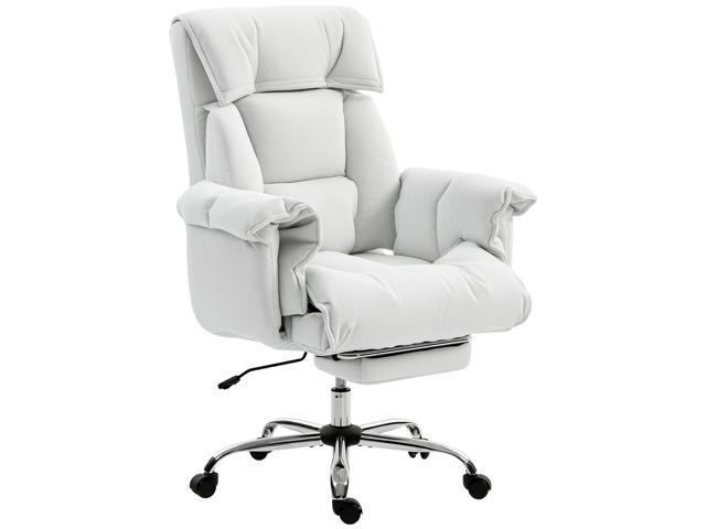 Aosom High Back Office Chair, Reclining Desk Chair with Footrest, High Resilience Foam, Rolling Wheels, Cream White