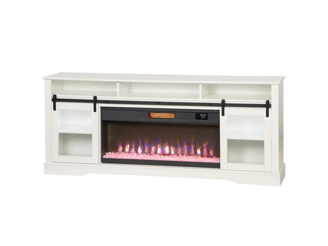 Aosom Fireplace TV Stand for TVs Up to 80 Inch, TV Console with Electric Fireplace, Open Storage and Side Cabinets, White