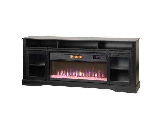 Aosom Fireplace TV Stand for TVs Up to 80 Inch, TV Console with Electric Fireplace, Open Storage and Side Cabinets, Black