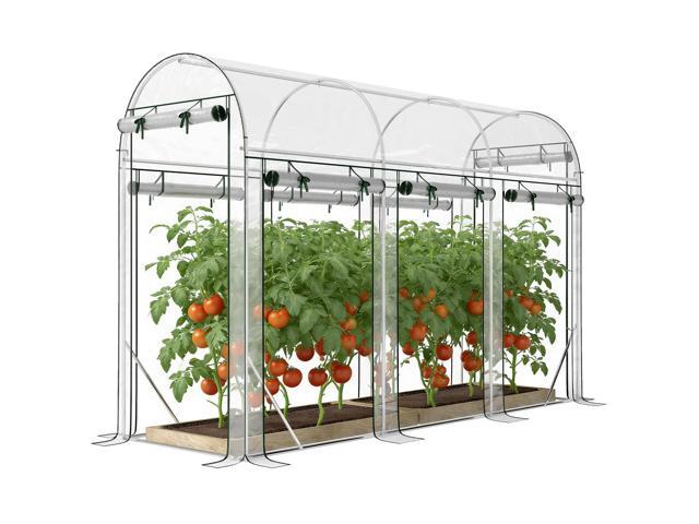 Aosom Walk-in Tunnel Greenhouse, Hoop House Greenhouse with 8 Roll-Up Doors, 10' x 3' x 6.5', Clear