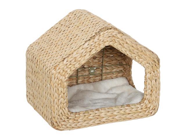 Aosom Wall Mounted Cat House, Cat Wall Furniture, Cat Wall Shelf with Washable Cushion, Natural