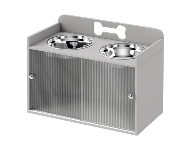 Aosom Elevated Dog Bowls with Storage, Raised Dog Bowl Stand with 2 Stainless Steel Bowl for Large Dogs, Gray