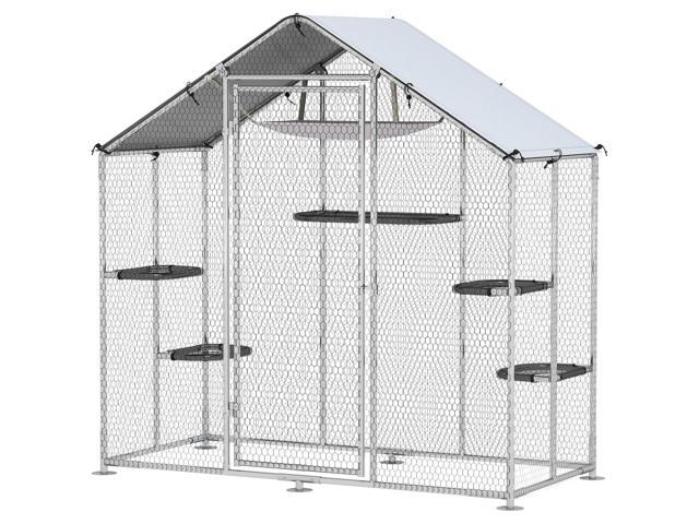 Aosom Large Catio Outdoor Cat Enclosure with Waterproof Cover, Walk-in Cat Patio w/ 5 Adjustable Platforms & Hammock