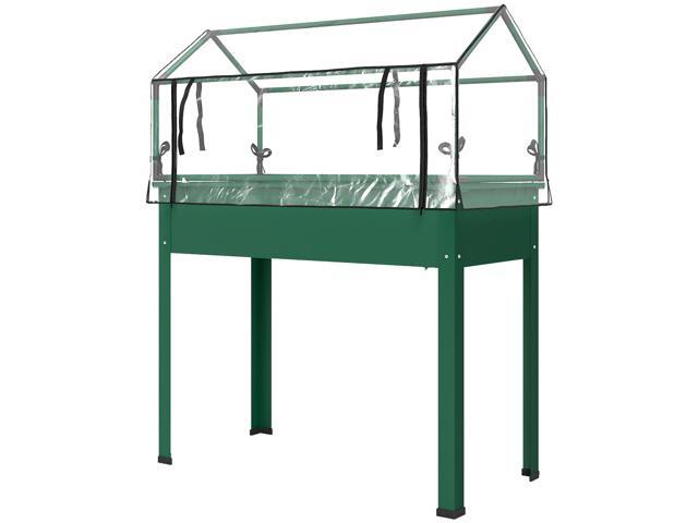 Aosom Elevated Garden Box with Greenhouse Cover, Raised Garden Bed with Legs and Drainage Hole for Vegetables, Green