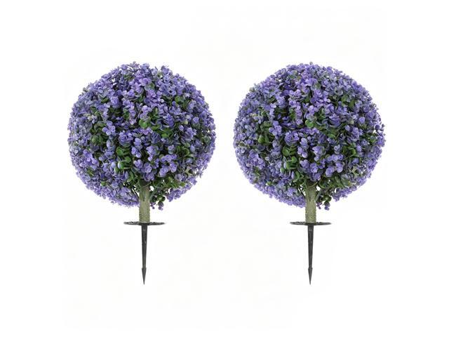 Aosom 2 Pack 1.3ft Artificial Ball Eucalyptus Topiary with Ground Stake, UV Resistant Faux Greenery for Indoor Outdoor