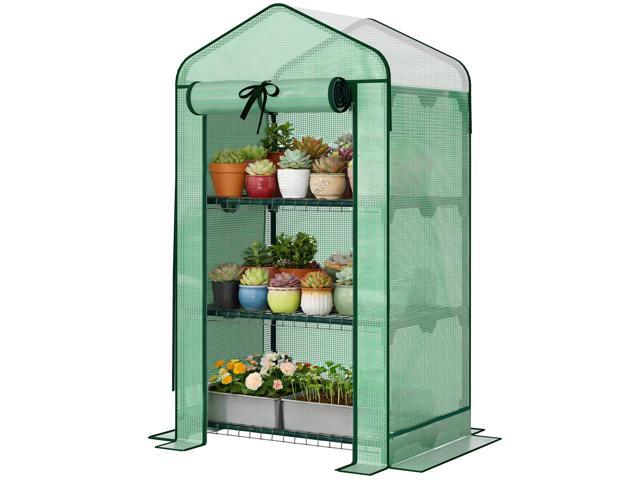 Aosom Mini Greenhouse with Screen Roof, Portable Small Greenhouse with Roll-Up Zipper Door, 27.6' x 19.7' x 50', Green