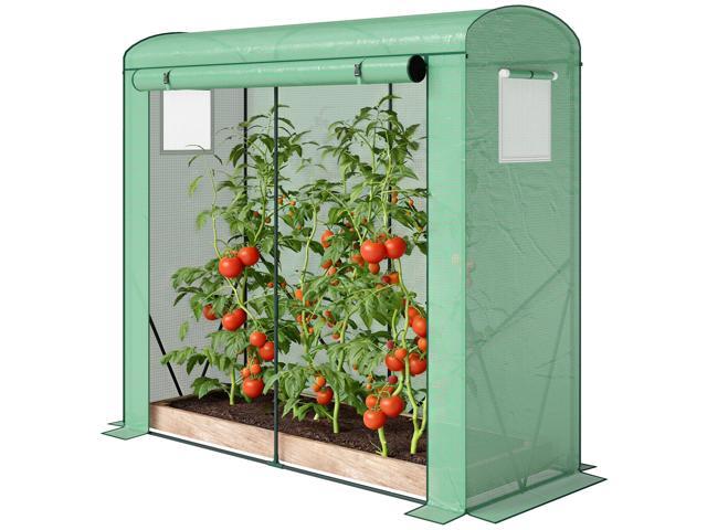 Aosom Mini Greenhouse, Portable Greenhouse with Roll-Up Door and 2 Mesh Windows, PE Cover, 78.7' x 29.5' x 74', Green