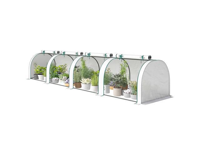Aosom Mini Greenhouse, Portable Greenhouse with 4 Roll-Up Doors, PE Cover, 177.2' x 39.4' x 31.5', White