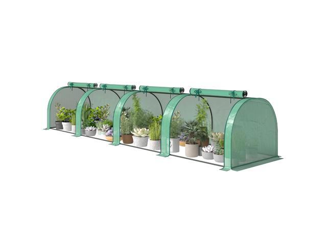 Aosom Mini Greenhouse, Portable Greenhouse with 4 Roll-Up Doors, PE Cover, 177.2' x 39.4' x 31.5', Green
