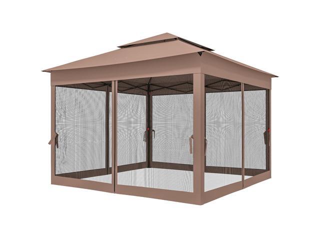 Aosom Outdoor Patio Pop Up Canopy Gazebo Shelter with Zipper Netting, Carry Bag, 11' x 11', Brown