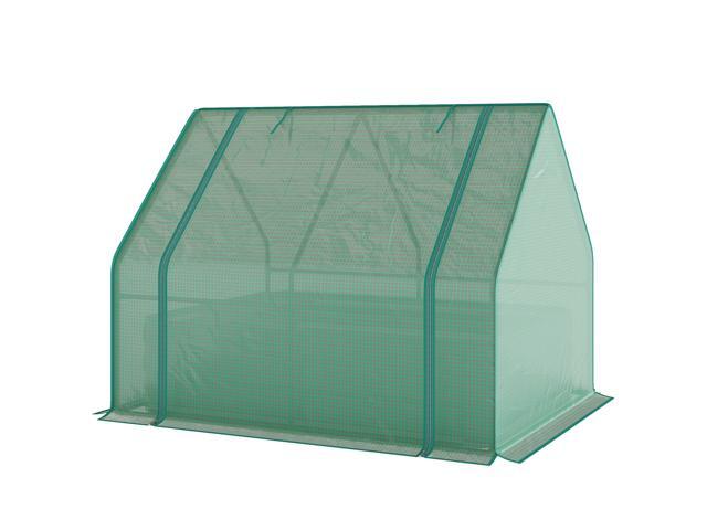 Aosom 4 x 3 x 3ft Raised Garden Bed with Mini Greenhouse, Galvanized Raised Garden Bed with Cover, Green and Dark Gray