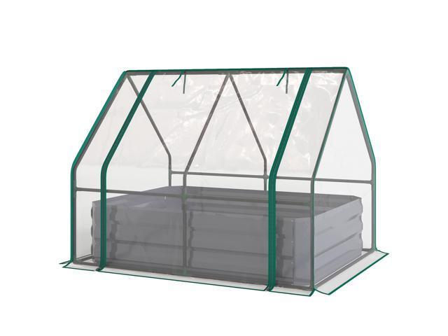 Aosom 4 x 3 x 3ft Raised Garden Bed with Mini Greenhouse, Galvanized Raised Garden Bed with Cover, Clear and Dark Gray