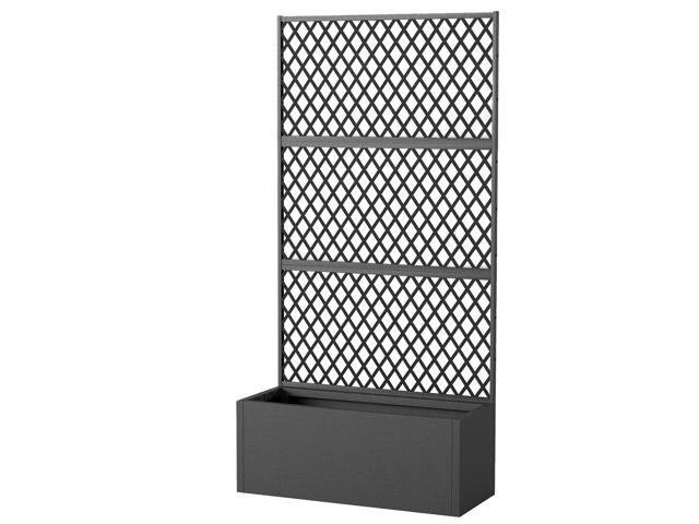 Aosom Metal Planter Box with Trellis, Raised Garden Bed with Trellis, Diamond Lattice Privacy Planter for Climbing Plants