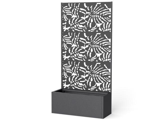 Aosom Metal Planter Box with Trellis, 71' Tall Raised Garden Bed with Privacy Screen and Drainage Holes, Banana-Leaf Cut-Outs